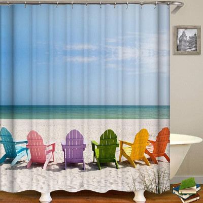 

Shower Curtain Seaside Scenery Printed Blackout Curtains Waterproof Mildew-proof Bathroom Curtain 71"x71"