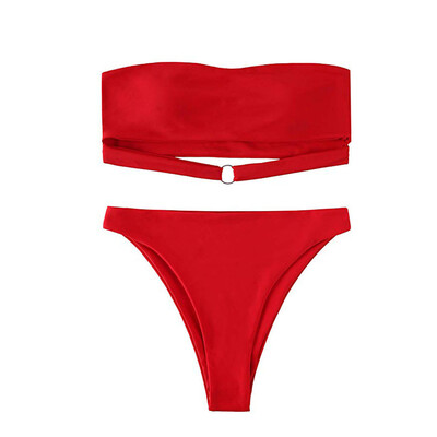 

Roseonmyhand Womens High Cut Bandeau Bikini Set High Waisted Two Piece Bathing Suits Swimsui