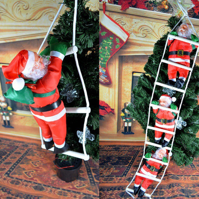 

FUNNYBUNNY Christmas Santa Claus Climbing On Rope Ladder Xmas Trees Hanging Home Decor