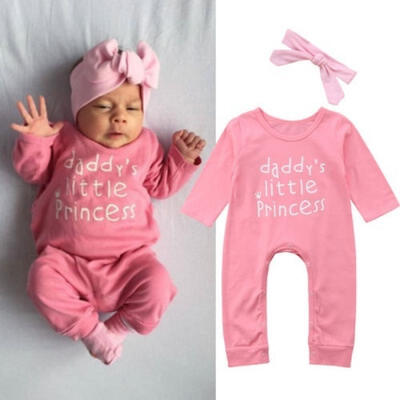 

Newborn Baby Girl Bowknot Romper Bodysuit Jumpsuit Headband Outfits Clothes