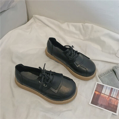

Autumn small leather shoes female Korean academic style round head flat-bottomed students Japanese art retro Harajuku martin shoes