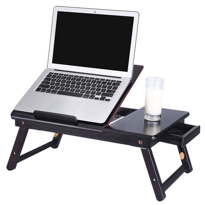 

Greensen Portable Bamboo Foldable Laptop Desk Notebook Adjustable Height Tray Bed Table with Drawer Bed Desk Folding Bed Table