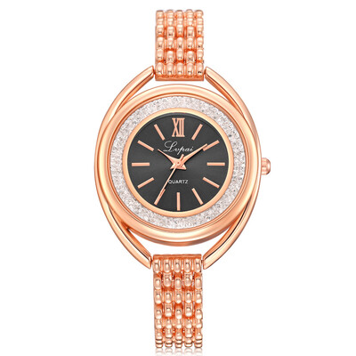 

Unique Women Watches Rose Gold Scale Dial Quartz Wristwatch Luxury With Rhinestone Ladies Alloy Strap Clock Relogio Feminin