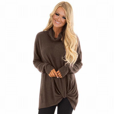 

Solid color bottoming shirt ladies T-shirt high collar long sleeve loose top