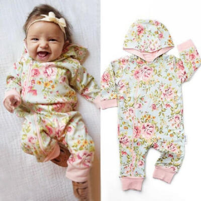 

US Newborn Baby Girl Long Sleeve Floral Hooded One Piece Romper Jumpsuit Clothes