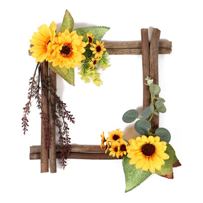

Wooden Frame Artificial Sunflowers Decorations Faux Floral Decorative Hanging Ornament Wall Window Wedding Parties Home Decor
