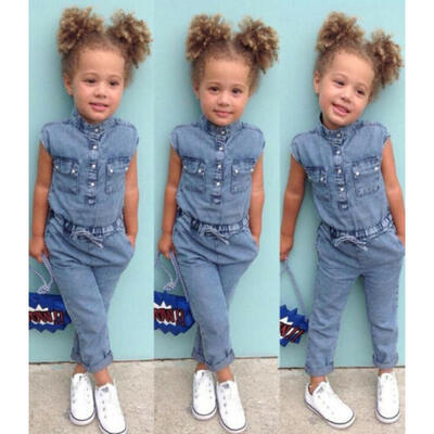

Toddler Kids Baby Girl Denim Romper Jumpsuit Playsuit Long Pants Outfits Clothes