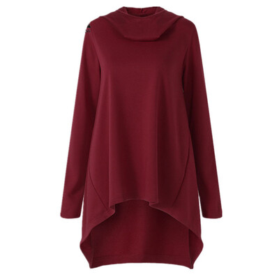 

Nomeni Woman Long Sleeve Casual Plain Color Irregular Bottom Long Style Hooded Sweater