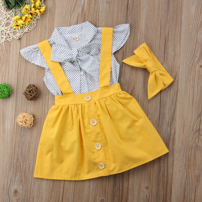 

3Pcs Kids Baby Girls Dress Romper Bodysuit Suspender Skirt Overalls Clothes