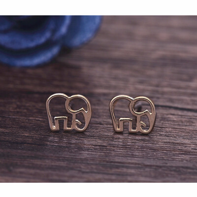 

E0112 New Fashion Gold-color Elephant Stud Earrings for Women Concise Lovely Design Animal Silver Plated Jewelry Hot Sale Gifts