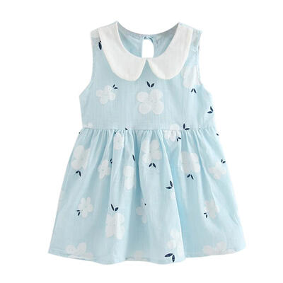 

Summer Kids Girls Sleeveless Cotton Floral Print Princess Doll Collar Dress