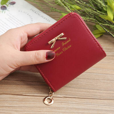 

Simple Small Mini Bowknot Zipper PU Card Pocket Coin Cash Wallet Short Purse Pouch