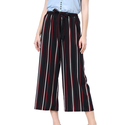 

Womens Casual Cropped Pants Wide Leg Baggy Bottoms Loose Mid Waist Trousers