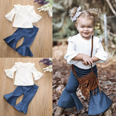 

Casual Outfits Sets Toddler Baby Girls Trumpet Sleeve TopsFlared Trousers Pants