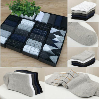 

5 Pack Mens Black Argyle Stripe Patterned Fashion Cotton Crew Dress Socks