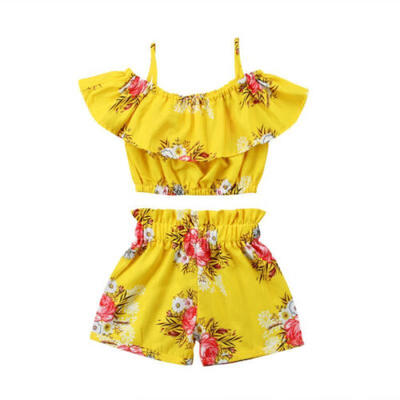 

Toddler Baby Kids Girls Flower Ruffe Tops Shorts Summer Outfits Sunsuit Clothes