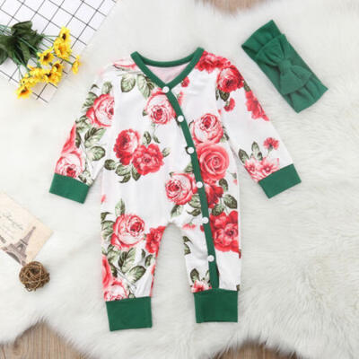 

Newborn Baby Kids Girls Flower Romper Bodysuit Jumpsuit Headband Outfits Clothes