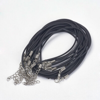 

Jewerly Necklace Cord PVC Cord Black Platinum Color Iron Clasp&adjustable chain about 2mm thick 16