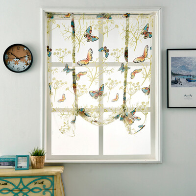 

Gobestart Rod Liftable Kitchen Bathroom Window Roman Curtain Floral Sheer Voile Valances