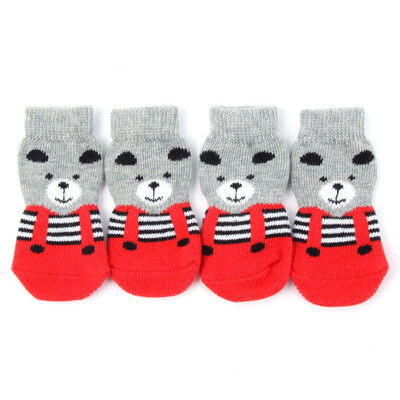 

Sweet 4pcs Pet Small Dog Shoes Socks Anti-slip Warm Socks Cotton Knit Socks Skid Bottom