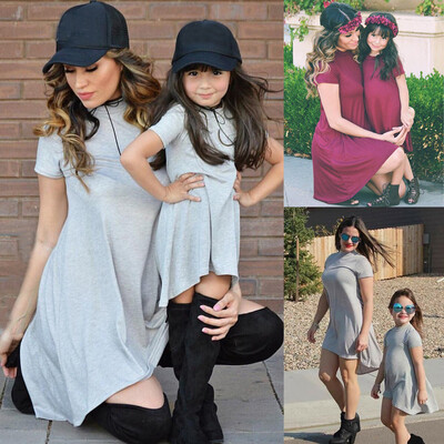 

Mommy Daughter Toddler Baby Kids Girl Solid Irregular Dress Family Outfits