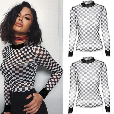 

Summer Women Sexy Lattice Embroidery Lace Crop Top Clubwear Long Sleeve Clothing See Through Top