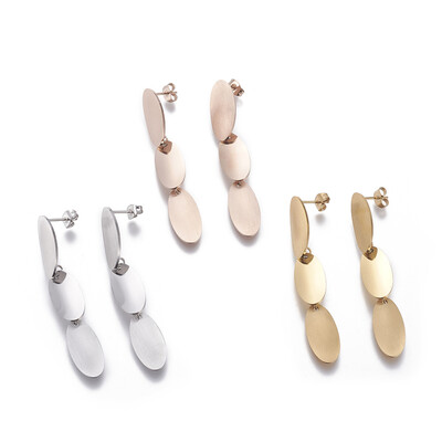 

304 Stainless Steel Dangle Stud Earrings Oval Mixed Color 56mm Pin 07mm