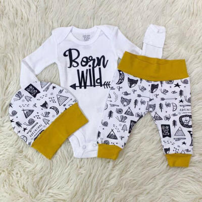 

Newborn Baby Boys Clothes Long Sleeve RomperAnimal Print Pants Hat Outfits Set