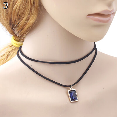 

Rectangle Pendant Double Layers Velvet Chain Choker Short Necklace Lady Gift