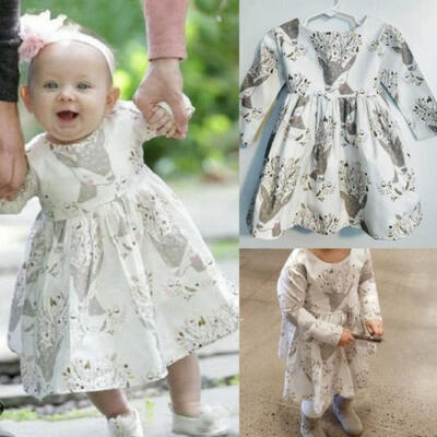 

Christmas Kid Baby Girl Costume Party Floral Print Long Sleeve Dress Xmas 1-5Y