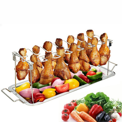 

Stainless Steel Chicken Wing Leg Thighs Barbecue BBQ Grill Rack Holder Drip Pan