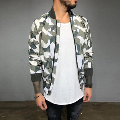 

Mens Casual Long Sleeves Printed Bomber Jacket Plus Size Zipper Pocket Coats