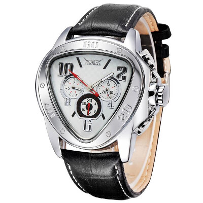 

JARAGAR Fashion Cool Triangle Case Semi Automatic Men Mechanical Watch Luxury Leather Strap Man Casual Wristwatch with DateWeek2