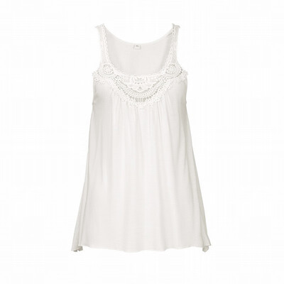 

Slim vest top womens round neck sleeveless lace stitching T-shirt