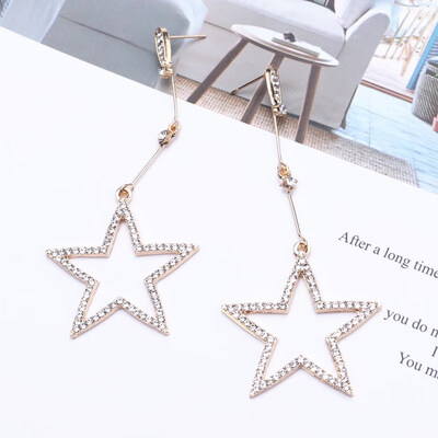 

EK155 New Fashion Brincos Oorbellen Bijoux Crystal Rhinestone Hollow Five-pointed Star Hanging Earrings Ladies Fashion Jewelry