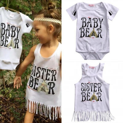 

Kids Baby Girls Outfits Little Big Sister Matching Clothes Romper Bodysuit Dress