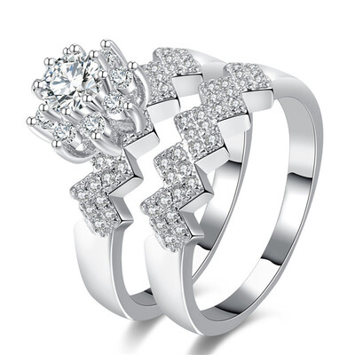 

Women Cubic Zirconia Wave Shape White Gold Color Crystal Flower Wedding Rings