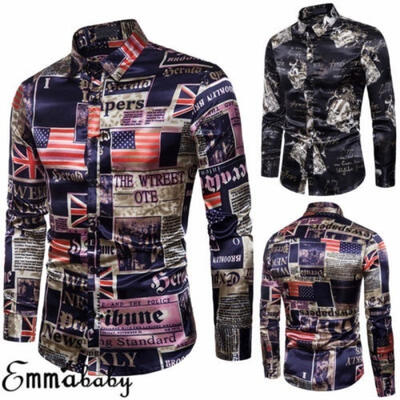 

Stylish Mens Luxury Casual Shirt Long Sleeve Slim Fit Printing Dress Shirts