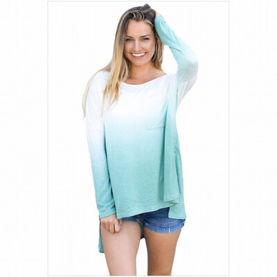

Round neck long sleeve gradient hem top casual top