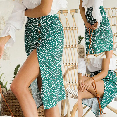 

Roseonmyhand Womens Fashion High Button Waist Printed Summer Skirts Mid-Calf Skirts