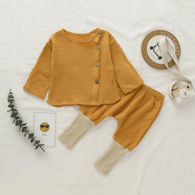 

Kids Baby Boys Girls Long Sleeve Cotton Linen Tops Pants Leggings Outfit Sets