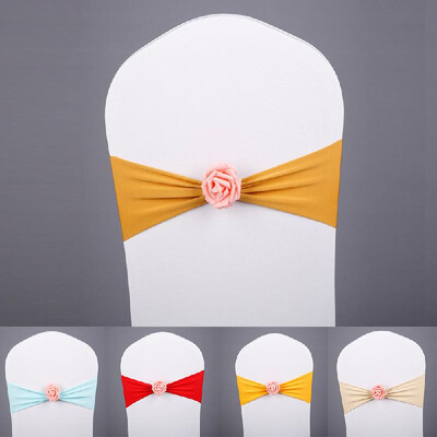 

Chair Sash Bow Elastic Chair Ribbon Back Tie Bands Pink Flower for Wedding Party Ceremony Banquet