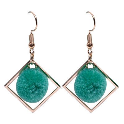 

Fashion Party Women Pompom Rhombus Geometric Pendant Hook Earrings Jewelry
