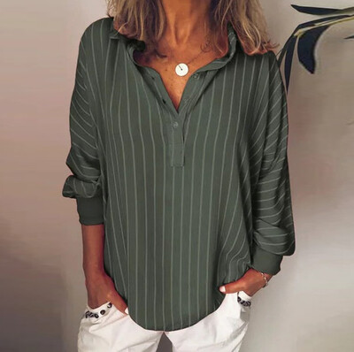 

Starmoon Fashion Woman Loose Casual Striped Button Lapel Long Sleeve Shirt Top Blouse