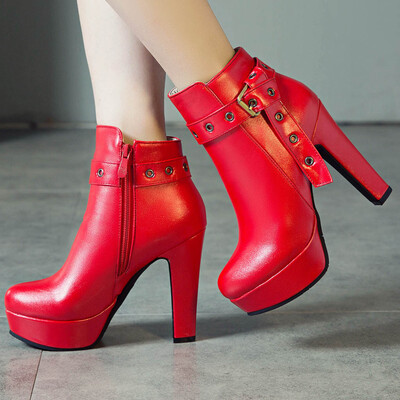 

Rose Fashion Women Waterproof Platform Round Head High Heels Zipper Ankle Boots