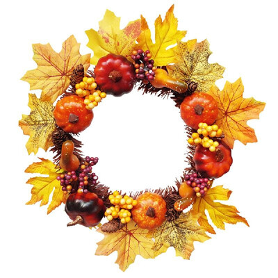 

Artificial Wreath Garland Natural Halloween Pumpkins Shape Artificial Plants Wall Fence Realistic Fake Hanging Wreath Autumn Fall