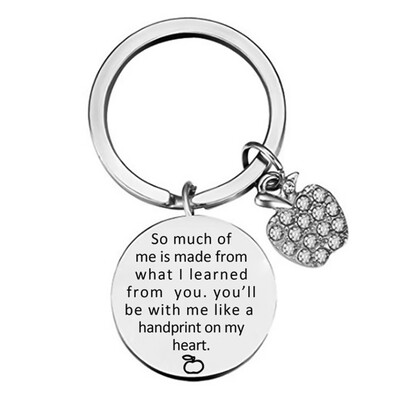 

1Pc Stainless Steel Pendants Keyring Crystal Apple Thanks Teacher Keychain Gift Accessories