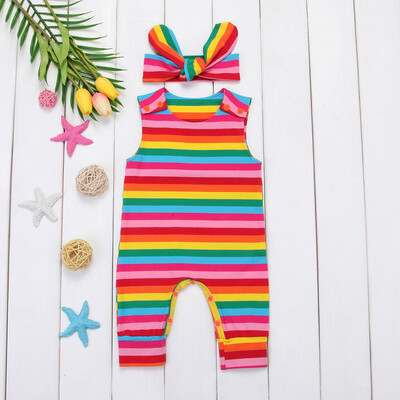 

Newborn Toddler Baby Rainbow Romper Bodysuit Jumpsuit Headband Clothes Outfit