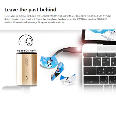 

ADATA SE730H External Solid State Drive Portable SSD 1TB USB 31 10Gbps High Speed IP68 Waterproof 3D NANDGold