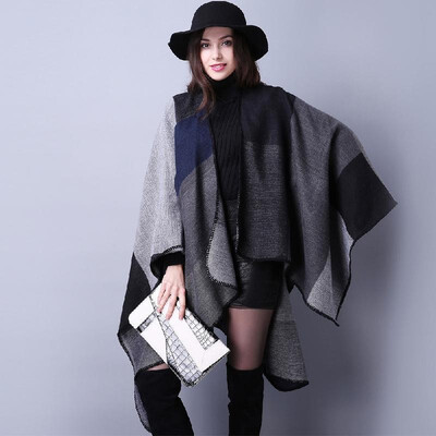 

Vintage Women Winter Poncho Cape Plaid Ladies Knitted Shawl Cape Cashmere Scarf